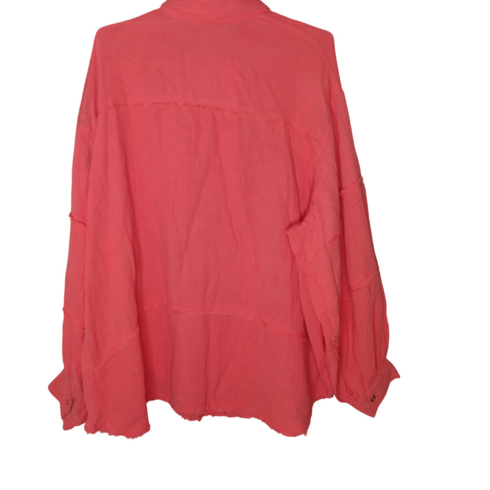 New Easel Los Angeles 2X Coral Pink Gauze Cotton Button Front Top Oversized - Picture 4 of 16